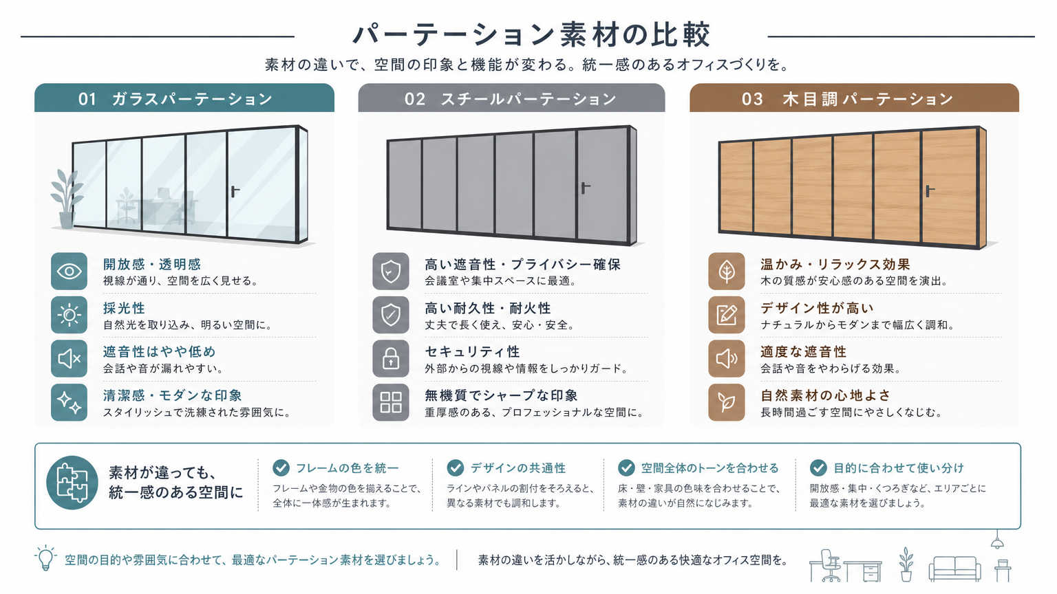 【3】パーテーションの色・素材で統一感を演出する