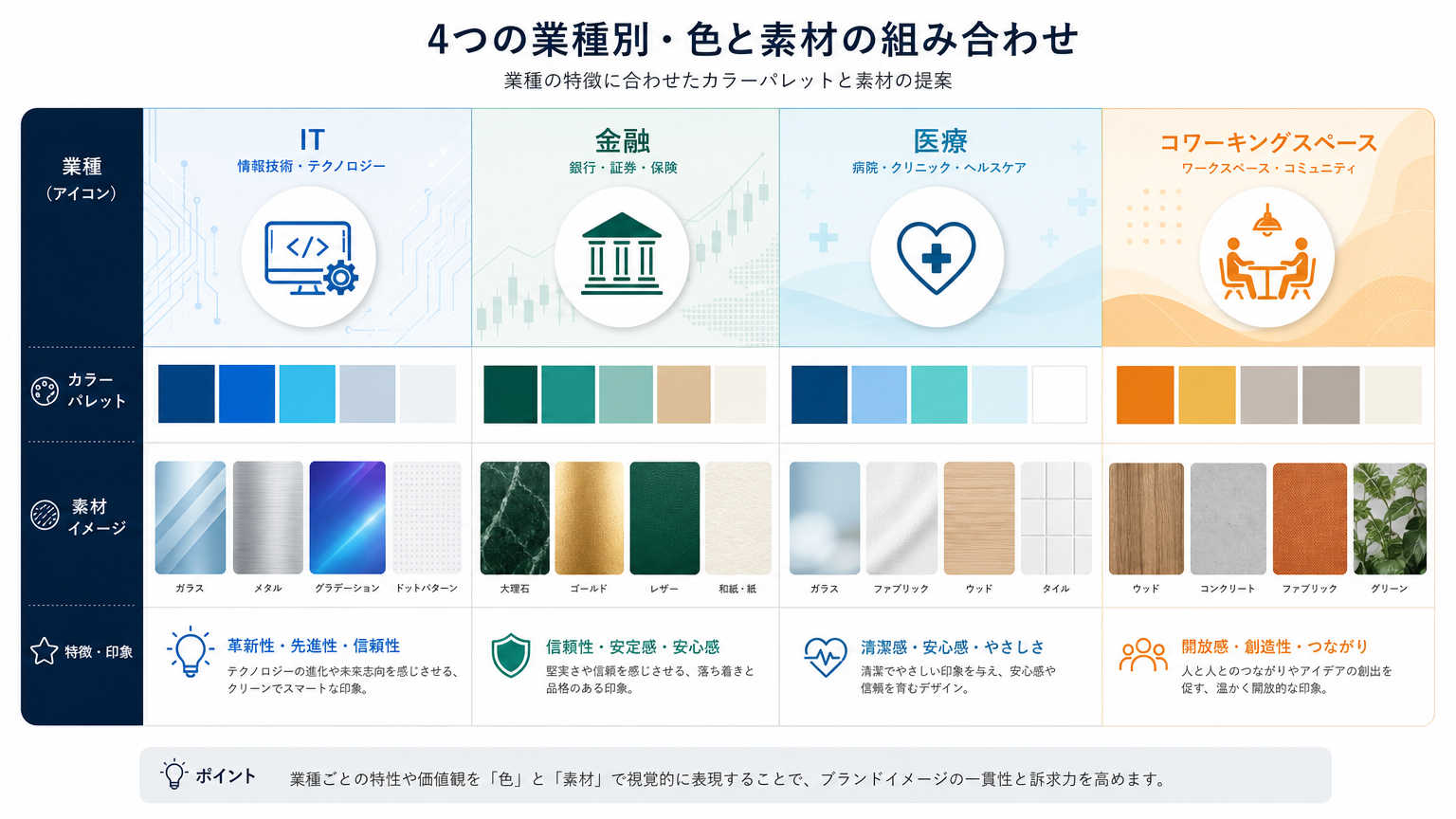 業種・用途別に見る色と素材の組み合わせ実例