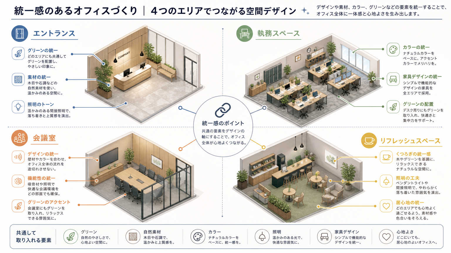 オフィス用途別・統一感のある内装実例